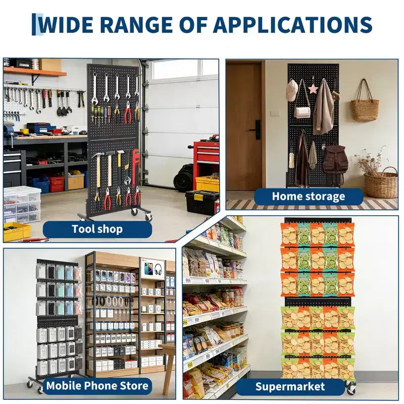 2X5 Pegboard Display Stand with Wheels, Floor Standing Adjustable Pegboard Organizer for Craft Fair, Art, Retail, Shop, Market, Home & Garage