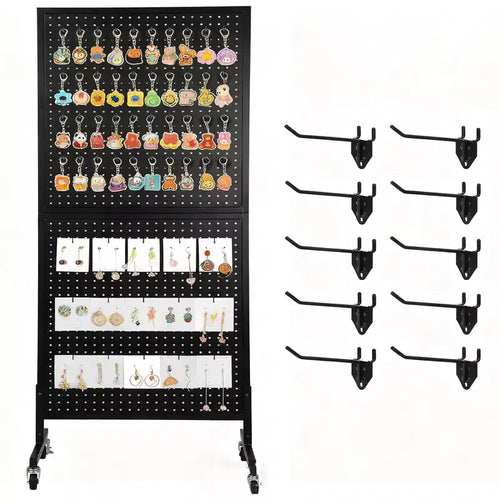 2X5 Pegboard Display Stand with Wheels, Floor Standing Adjustable Pegboard Organizer for Craft Fair, Art, Retail, Shop, Market, Home & Garage