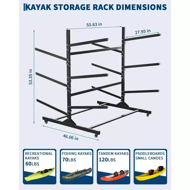3-Layer Heavy Duty Kayak Storage Rack, Double-Sided Steel Stand for Garage Dock Shed