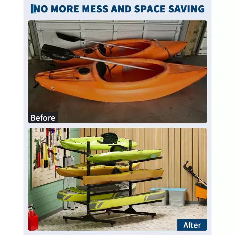 3-Layer Heavy Duty Kayak Storage Rack, Double-Sided Steel Stand for Garage Dock Shed