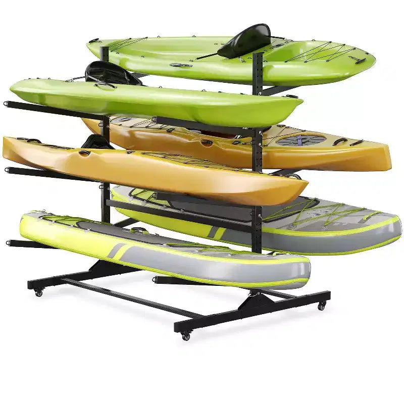 3-Layer Heavy Duty Kayak Storage Rack, Double-Sided Steel Stand for Garage Dock Shed