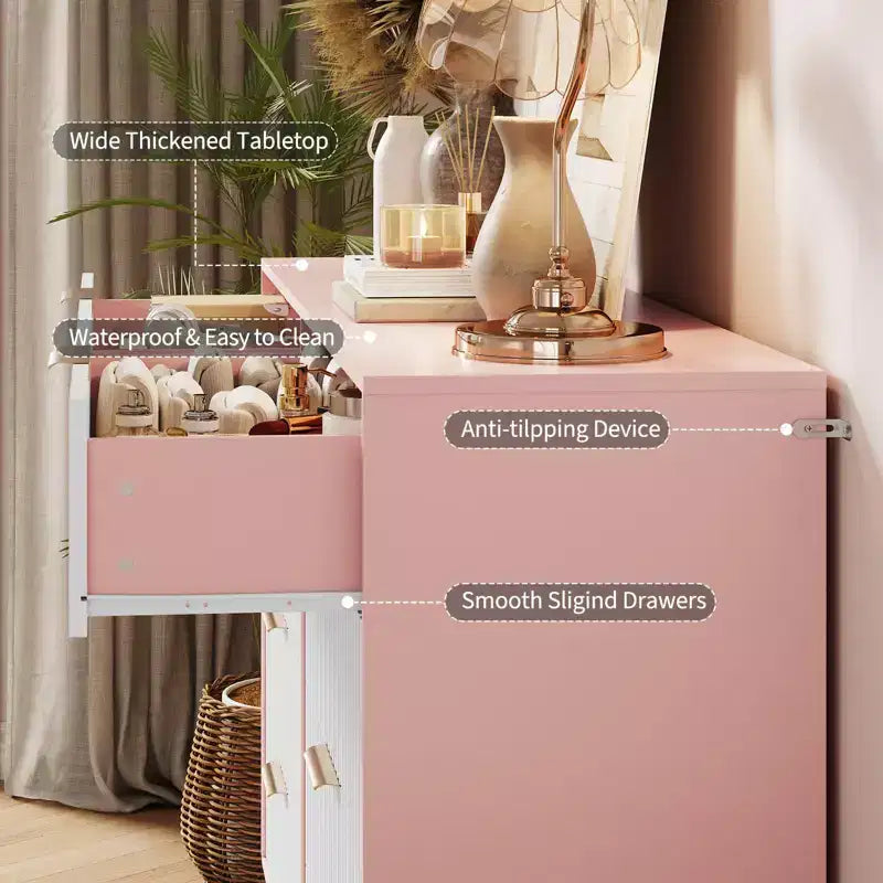 Modern Wood Dresser with 8 Fluted Drawers, Large Storage Chest with Metal Handles, Anti-Tip Bedroom Dresser for Bedroom, Living Room, Hallway