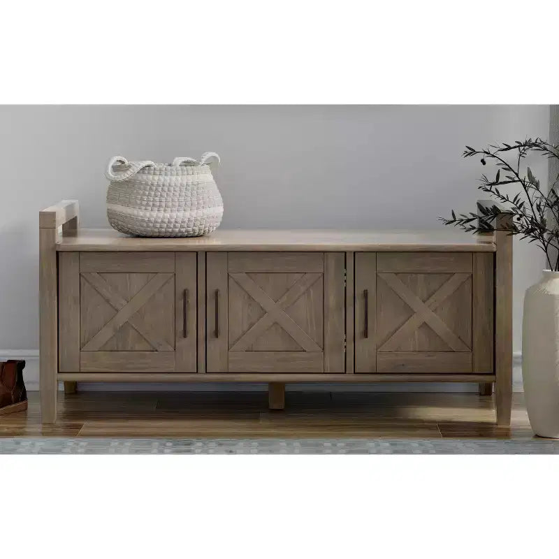 SOLID WOOD 44 inch Wide Transitional Entryway Storage Bench in Smoky Brown