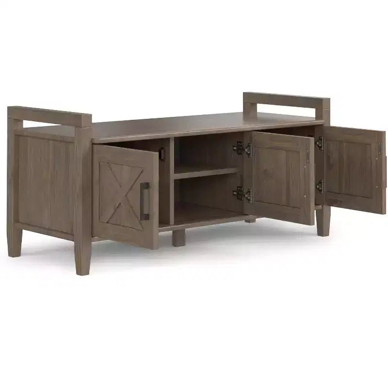 SOLID WOOD 44 inch Wide Transitional Entryway Storage Bench in Smoky Brown