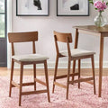 Newington Mid Century Modern Counter Height Barstools Walnut: Mocha Linen, Rubberwood Legs