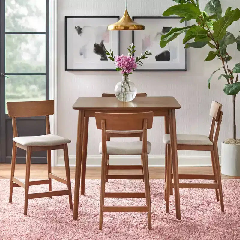 Newington Mid Century Modern Counter Height Barstools Walnut: Mocha Linen, Rubberwood Legs