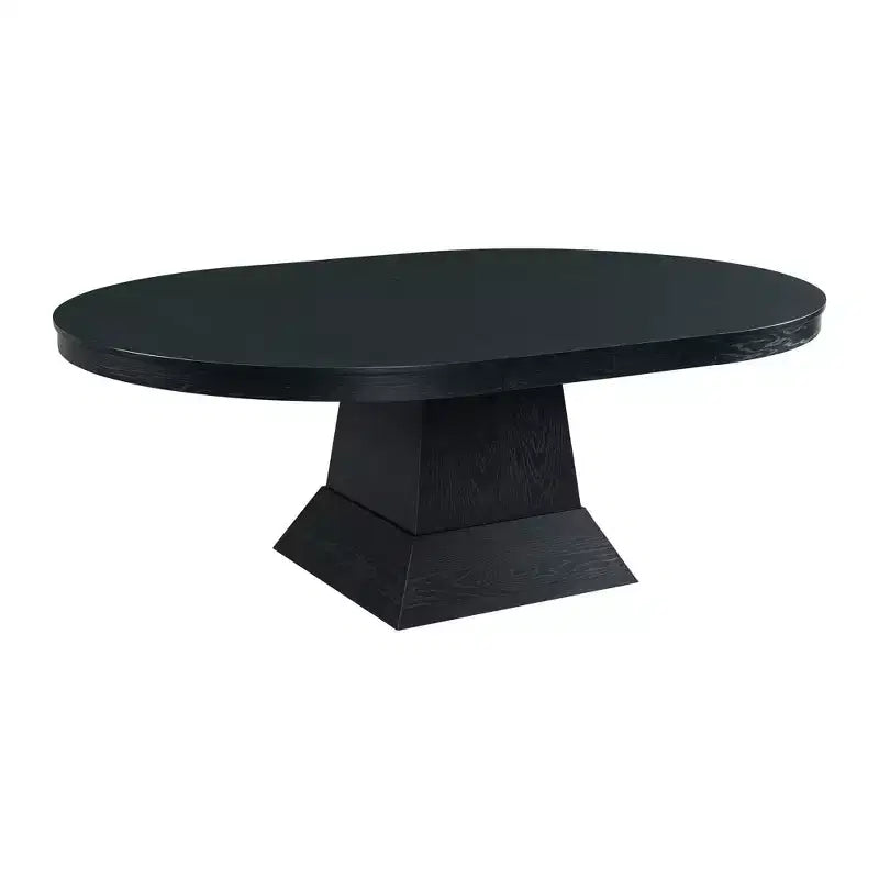 Oval Extendable Dining Table Dark Oak: Modern Pedestal, Seats Up to 8, 2 Leaves