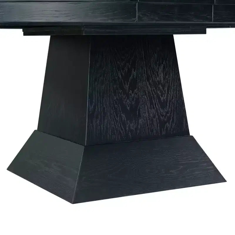 Oval Extendable Dining Table Dark Oak: Modern Pedestal, Seats Up to 8, 2 Leaves