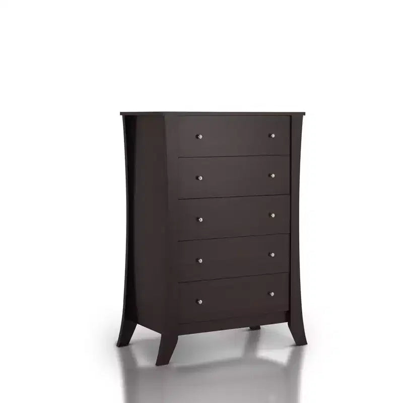 5 Drawer Chest Roasted Espresso: Transitional Style Storage for Bedroom, Metal Glides