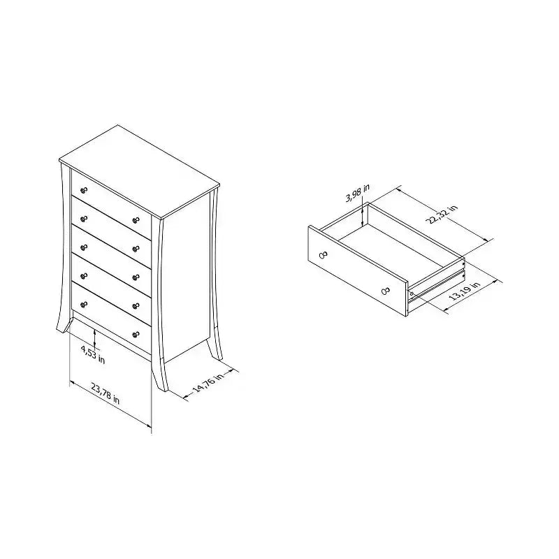 5 Drawer Chest Roasted Espresso: Transitional Style Storage for Bedroom, Metal Glides