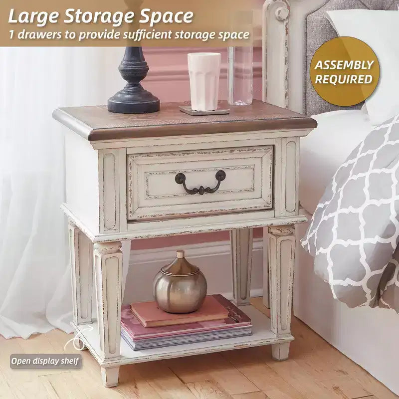 One Drawer Nightstand Chipped White
