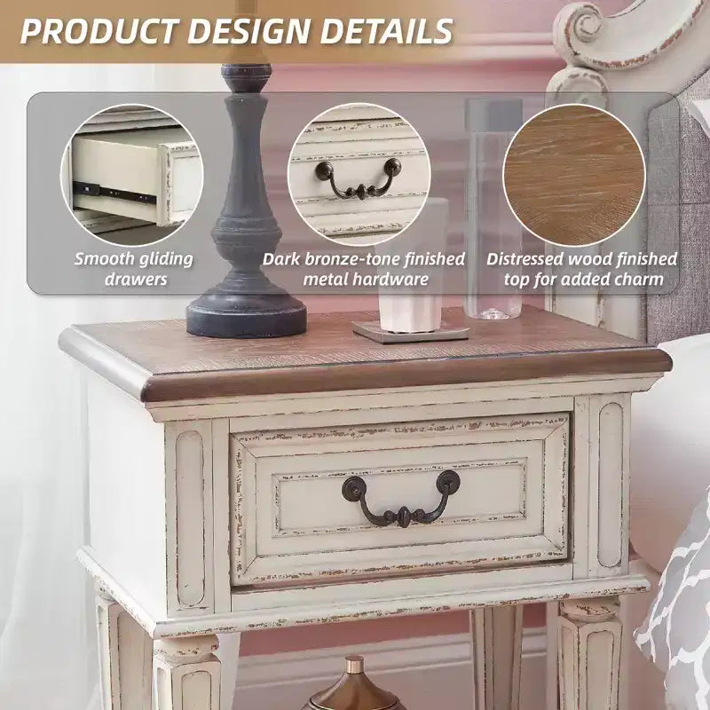 One Drawer Nightstand Chipped White