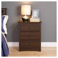 Nightstand - Espresso: Wood Composite, 3 Storage Drawers, Bedroom Furniture