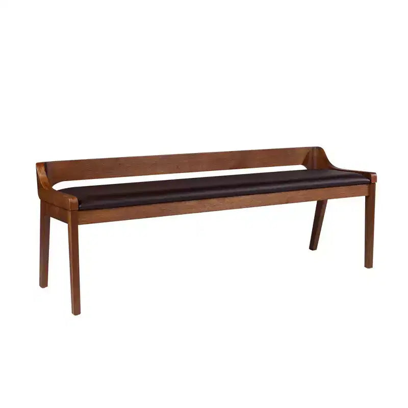 60" Dining Bench Chestnut: Acacia Wood, Faux Leather Seat, Seats Two