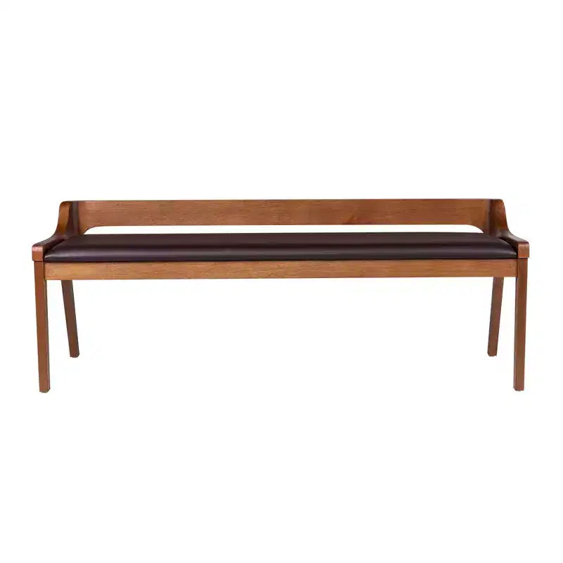 60" Dining Bench Chestnut: Acacia Wood, Faux Leather Seat, Seats Two