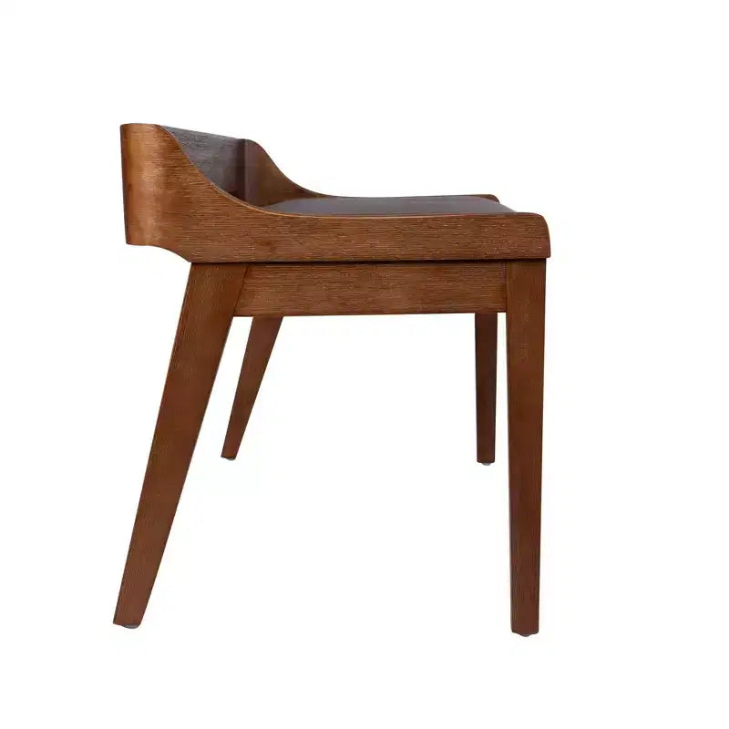 60" Dining Bench Chestnut: Acacia Wood, Faux Leather Seat, Seats Two