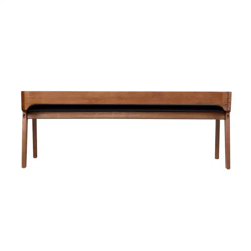60" Dining Bench Chestnut: Acacia Wood, Faux Leather Seat, Seats Two