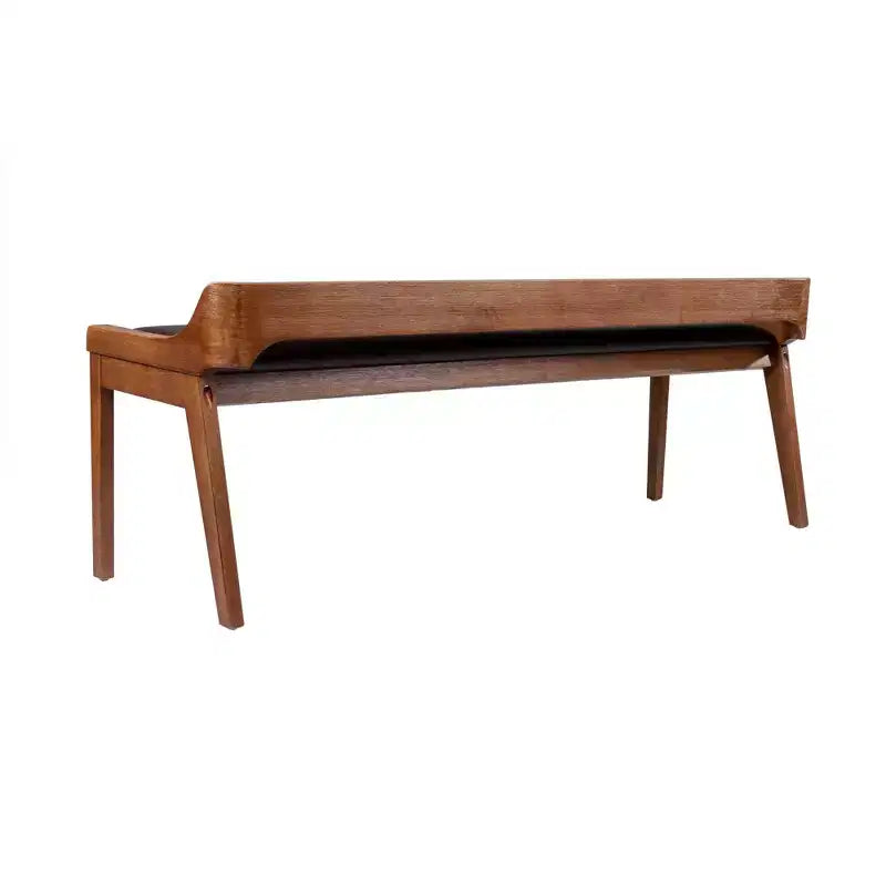 60" Dining Bench Chestnut: Acacia Wood, Faux Leather Seat, Seats Two