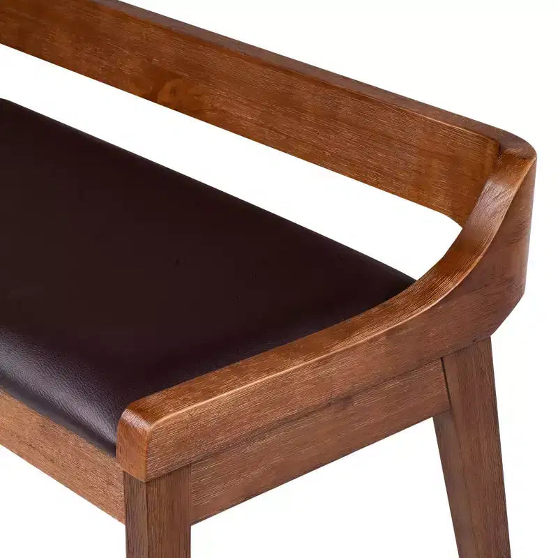 60" Dining Bench Chestnut: Acacia Wood, Faux Leather Seat, Seats Two