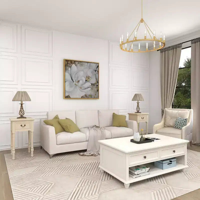 Traditional Wood Accent Table Ivory