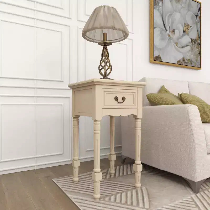 Traditional Wood Accent Table Ivory
