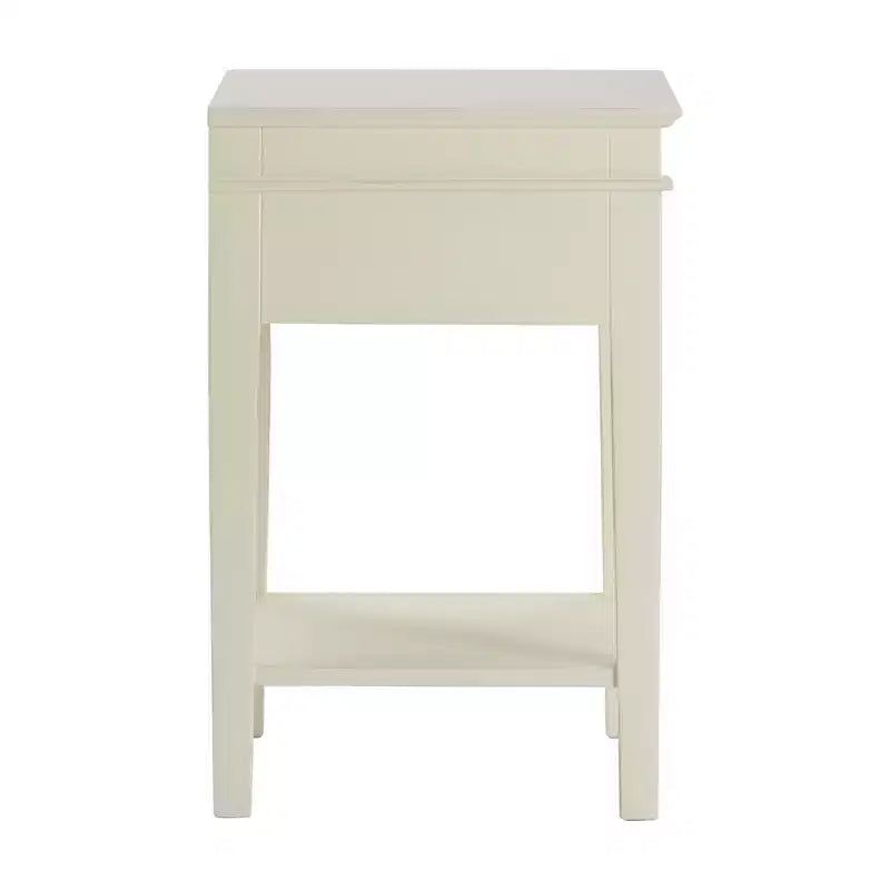 Side Table Antique White: French Countryside Inspired, One-drawer, Distressed Finish, Brass Hardware
