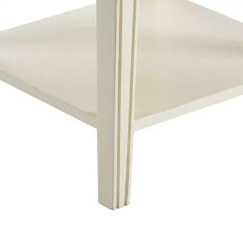 Side Table Antique White: French Countryside Inspired, One-drawer, Distressed Finish, Brass Hardware