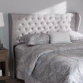 Modern and Contemporary Fabric Button Tufted Winged Headboard Gray