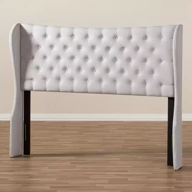 Modern and Contemporary Fabric Button Tufted Winged Headboard Gray