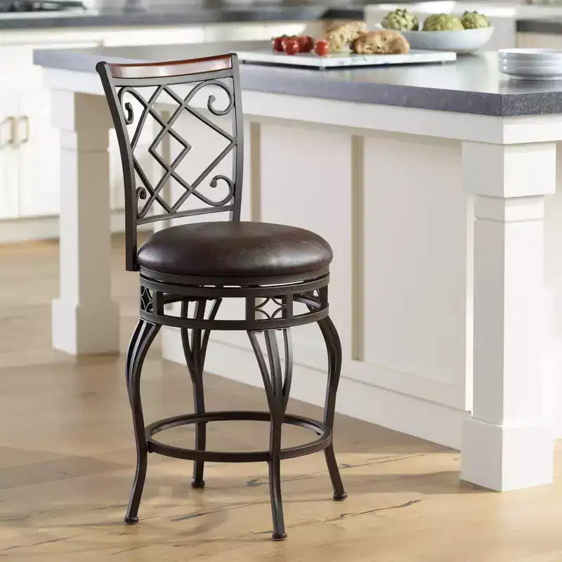 Hartley Bronze Swivel Bar Stool Brown 25 1/2 High Traditional Faux Leather Cushion with Backrest Footrest for Kitchen Counter Height