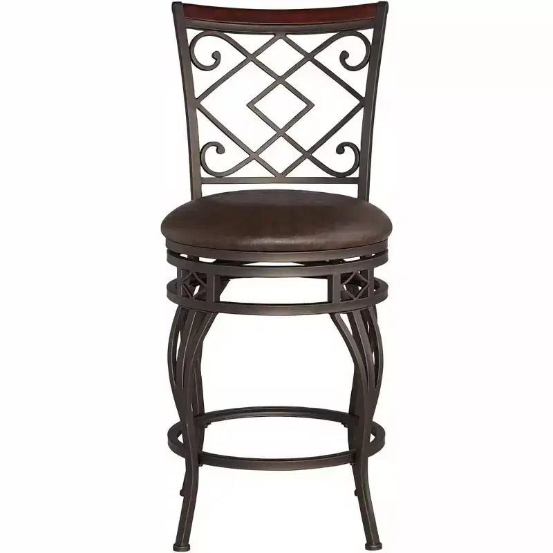 Hartley Bronze Swivel Bar Stool Brown 25 1/2 High Traditional Faux Leather Cushion with Backrest Footrest for Kitchen Counter Height