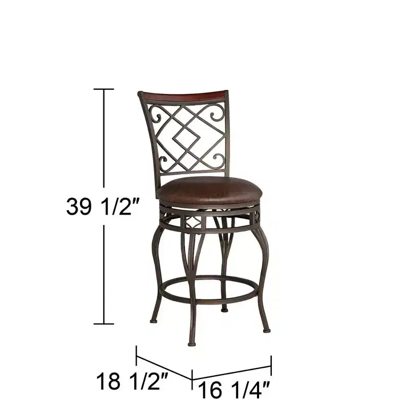 Hartley Bronze Swivel Bar Stool Brown 25 1/2 High Traditional Faux Leather Cushion with Backrest Footrest for Kitchen Counter Height
