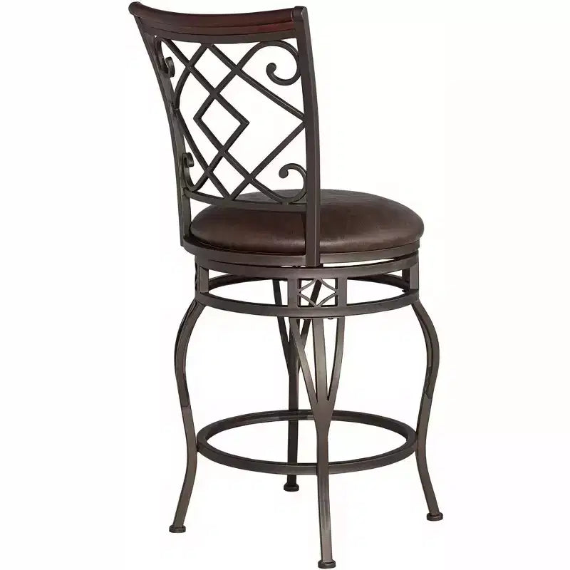 Hartley Bronze Swivel Bar Stool Brown 25 1/2 High Traditional Faux Leather Cushion with Backrest Footrest for Kitchen Counter Height