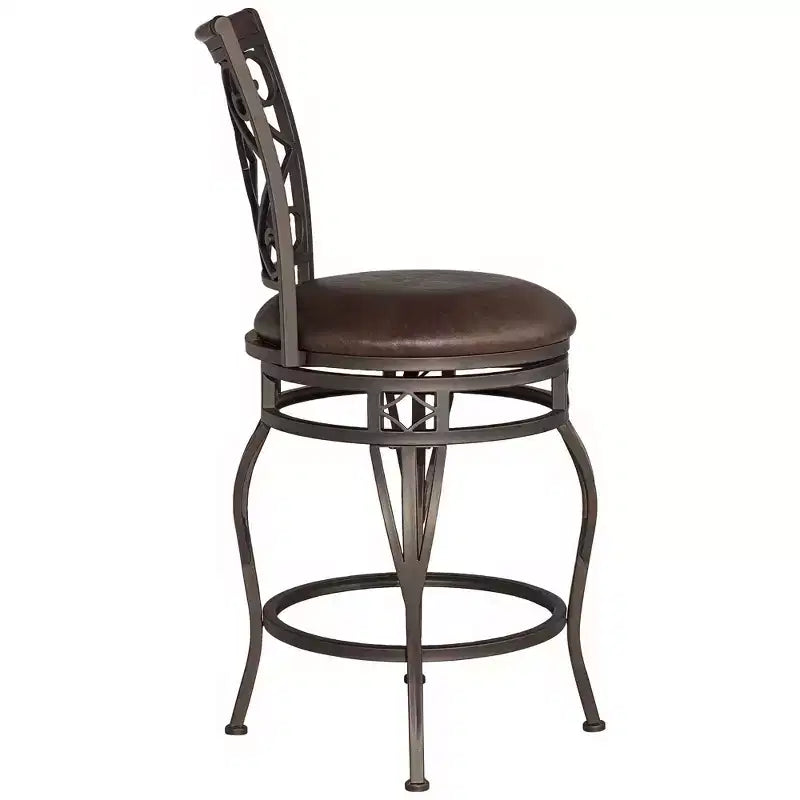 Hartley Bronze Swivel Bar Stool Brown 25 1/2 High Traditional Faux Leather Cushion with Backrest Footrest for Kitchen Counter Height